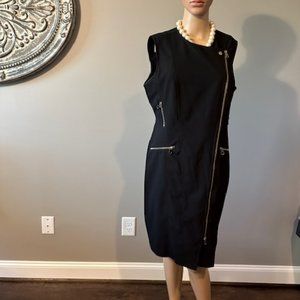 CALVIN KLEIN BLACK SHIFT ZIPPER ACCENTED DRESS